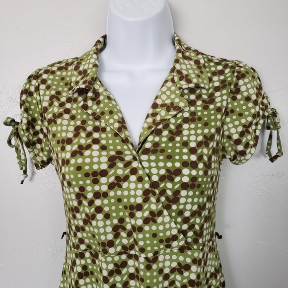 Speechless Womens 14 Green Brown Ivory Dress Pin Up Retro Boho Midi Short Sleeve - Picture 6 of 9